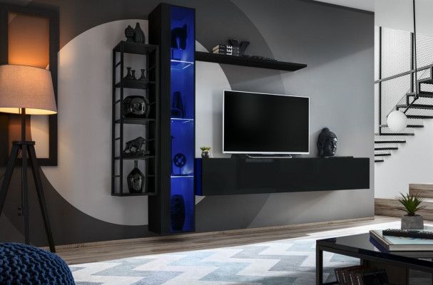 Wall unit black designer TV stand living room furniture complete sideboard