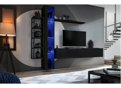Wall unit black designer TV stand living room furniture complete sideboard