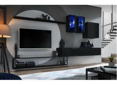Designer living wall black modern luxury TV stand wood furniture set