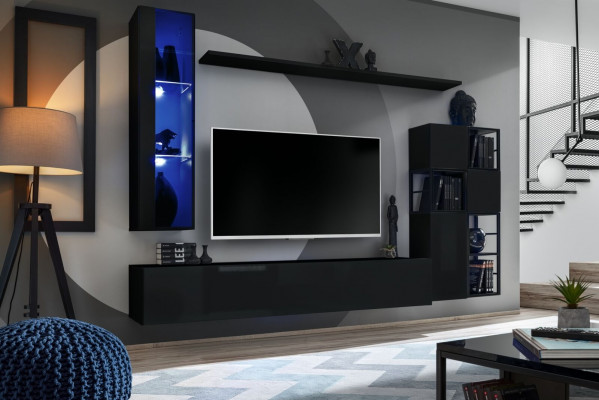 Living room furniture wall unit 250 cm black interior wooden furniture wall cabinet