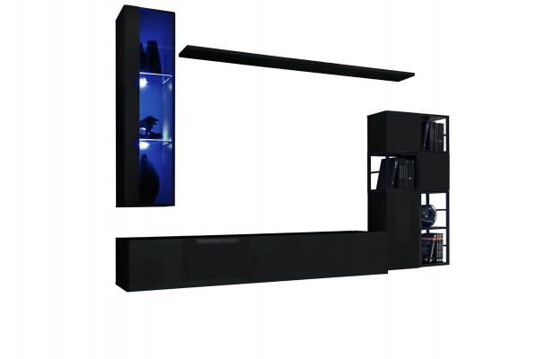 Living room furniture wall unit 250 cm black interior wooden furniture wall cabinet