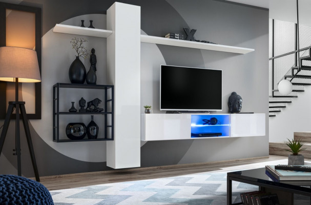 Living room furniture wall unit 270 cm wall cabinet white wall shelves furnishings