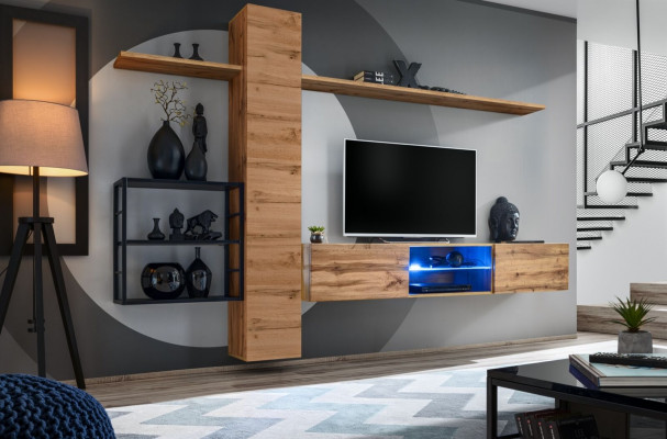 Luxury wall cabinet furniture living room furniture brown 3x wall shelves