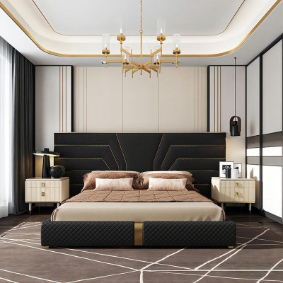 Designer bed upholstered bed metal gold 180x200 double bed