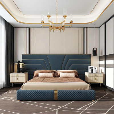 Designer bed upholstered bed metal gold 180x200 double bed