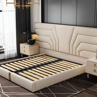 Designer bed upholstered bed metal gold 180x200 double bed