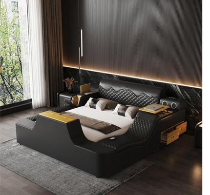 Double luxury leather bed massage cushioned beds modern hotel Bluetooth