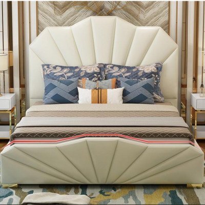 Design leather beds hotel double bed bedroom furniture setup