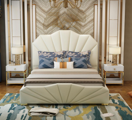 Design leather beds hotel double bed bedroom furniture setup