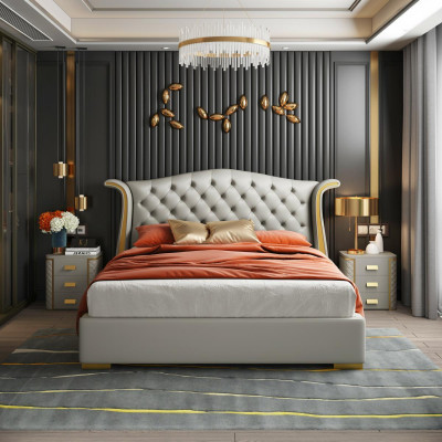 Luxury bed leather beds 180x200 bedroom bed shelves Chesterfield