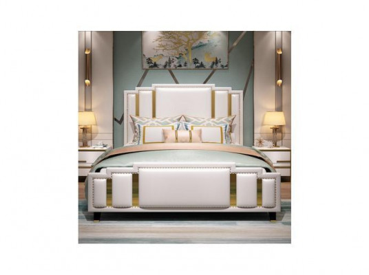 Luxury bedroom set design bed 2x bedside table wood complete 3 pieces