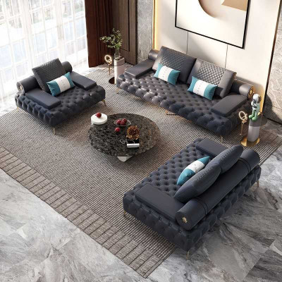 Living Room Set 3-Piece Black Living Room Sofa Set 3 + 2 + 1 Seater New Wood