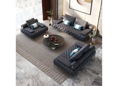 Living Room Set 3-Piece Black Living Room Sofa Set 3 + 2 + 1 Seater New Wood