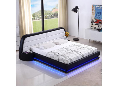 Modern wooden bed frame with slatted base double bed LED 269cm