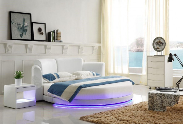 Designer bed upholstered round bed 200x200 double bed with LED