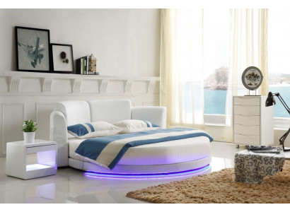 Designer bed upholstered round bed 200x200 double bed with LED