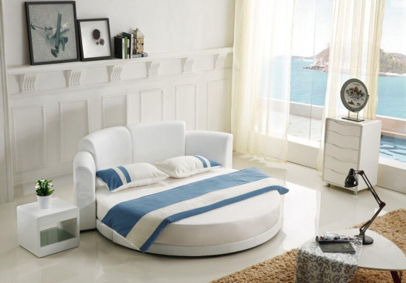 Designer bed upholstered round bed 200x200 double bed with LED