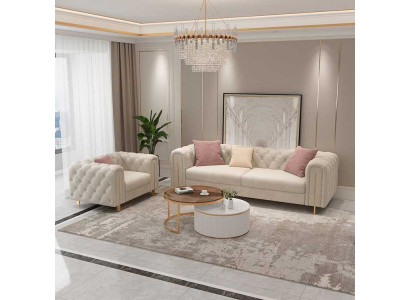 Set of 2 pcs Living Room Sofa Set Double Sofa Couch Modern Armchair Leather