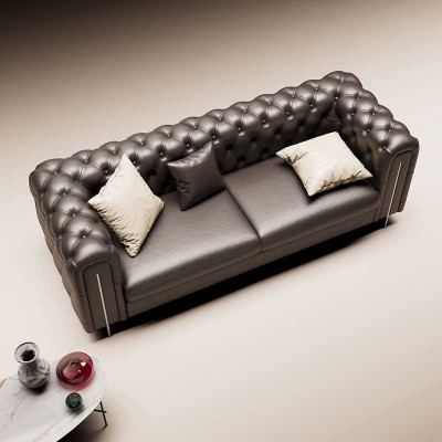 Set of 2 pc Living Room Sofa Set Three-Seater Sofa Modern Armchair Leather