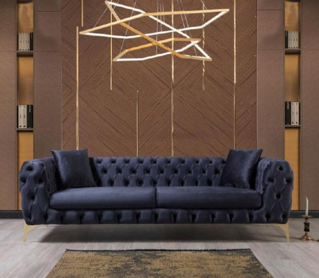Chesterfield Sofa Set Three-Seater Armchair Blue Luxury Set 3-piece 3+3+1