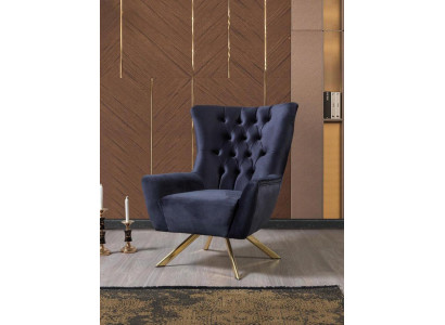Chesterfield Wingback Armchair Fabric Blue Living Room Polyester Single Seater