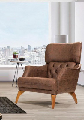 Luxury Armchair Wingback Chair Leather Brown Living Room Polyester Single Seater