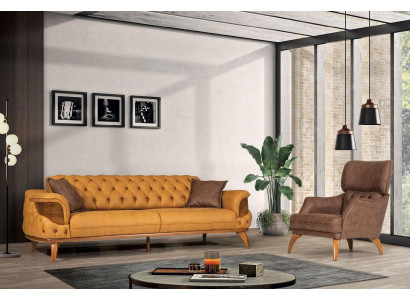 Modern Chesterfield Sofa Set Three-Seater Luxury Sofas Armchair Yellow 2-piece Set