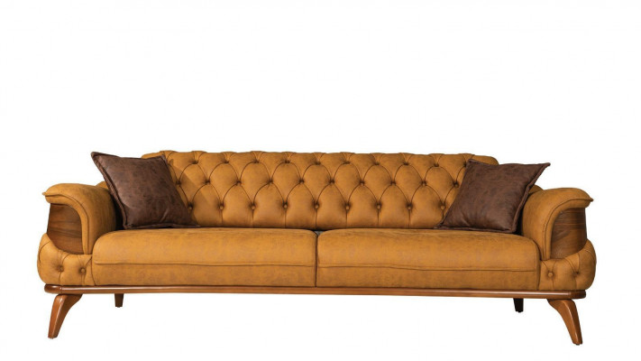 Modern Chesterfield Sofa Set Three-Seater Luxury Sofas Armchair Yellow 2-piece Set