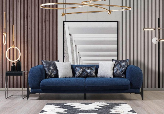 Blue three-seater luxury couch modern sofas living room furniture stainless steel