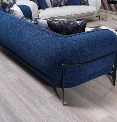 Blue three-seater luxury couch modern sofas living room furniture stainless steel