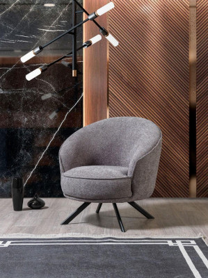 Modern gray armchair, stainless steel feet, fabric armchair, polyester single-seater
