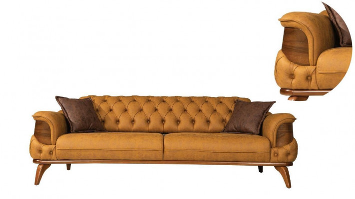 Three-seater sofa modern Chesterfield leather yellow design living room