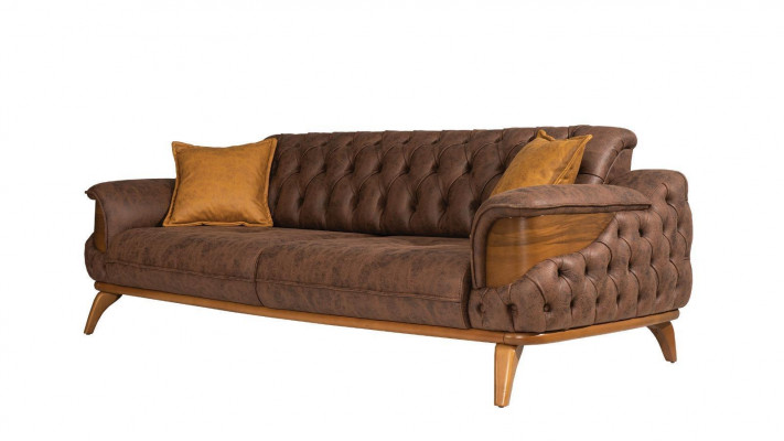 Three-seater sofa luxury Chesterfield leather brown design living room