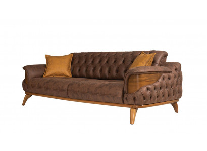 Three-seater sofa luxury Chesterfield leather brown design living room