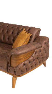 Three-seater sofa luxury Chesterfield leather brown design living room
