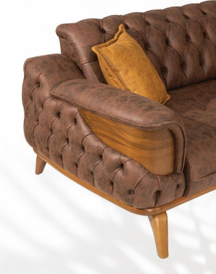 Three-seater sofa luxury Chesterfield leather brown design living room