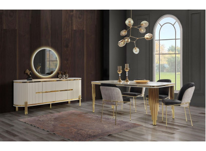 Luxury Dining Room Set Dining Group Dining Table Chair Set 6-piece Gold White