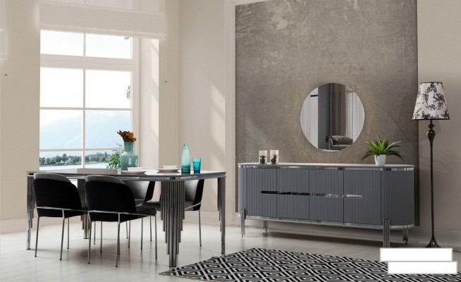 Gray dining room table luxury dining set dining table chairs sideboard 6-piece