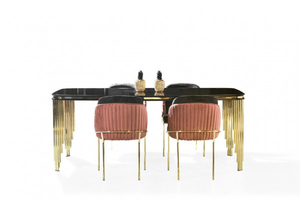 Dining room black gold dining set furniture dining nook chairs sideboard 6-piece set