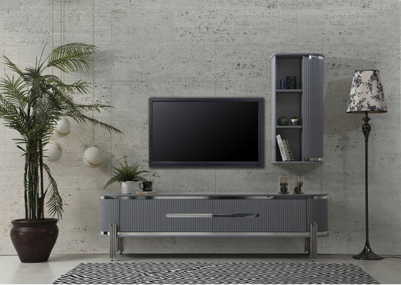 TV stand RTV lowboard shelves sideboard table modern gray luxury new