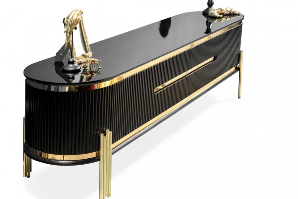 Modern lowboard luxury RTV TV stand living room furniture black gold