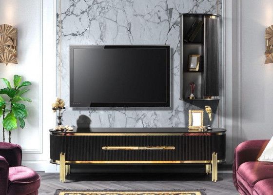 Modern lowboard luxury RTV TV stand living room furniture black gold