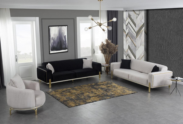 Modern sofa set three-seater armchair upholstery set with stainless steel 2-piece