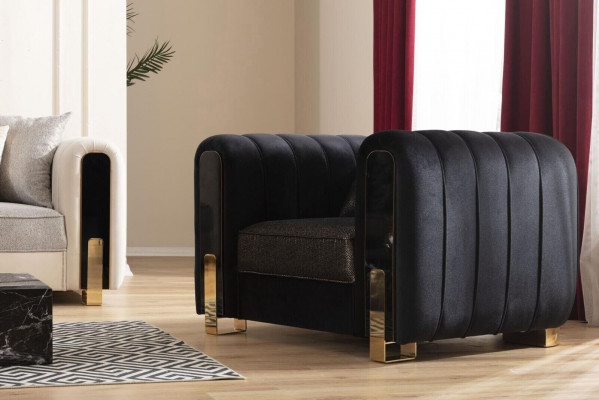Modern Sofa Set 2x Three-Seater + Armchair Upholstered Furniture Stainless Steel Furniture 3-piece