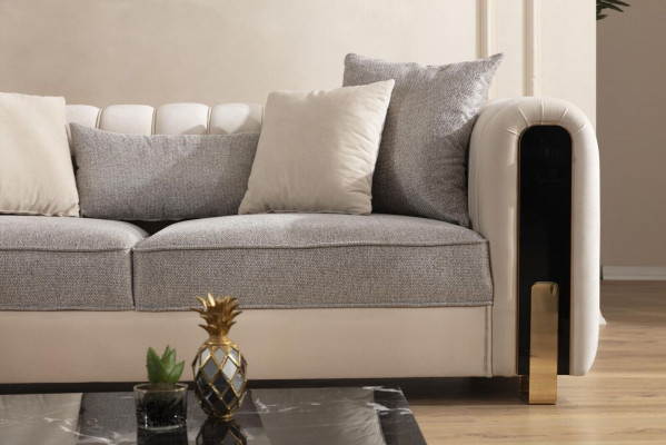 Modern Sofa Set 2x Three-Seater + Armchair Upholstered Furniture Stainless Steel Furniture 3-piece
