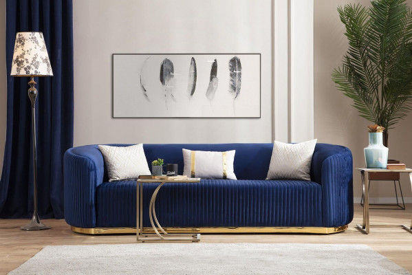Stainless Steel Three-Seater Luxury Sofa Blue Living Room Furniture Upholstered Sofas Couches