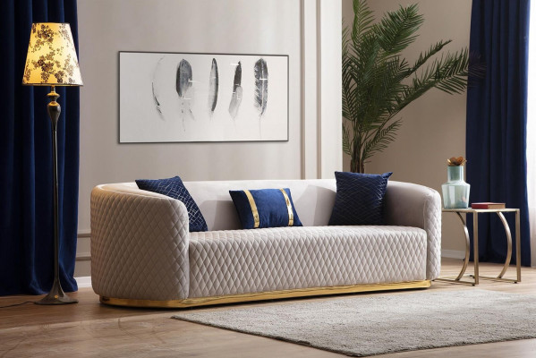 Beige three-seater stainless steel furniture luxury couch sofas design living room furniture