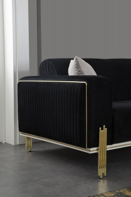 Modern black three-seater with stainless steel upholstery couch sofas design