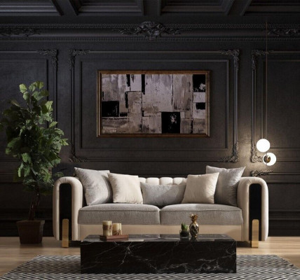 White Three-Seater Luxury Couch Modern Stainless Steel Design Living Room Furniture
