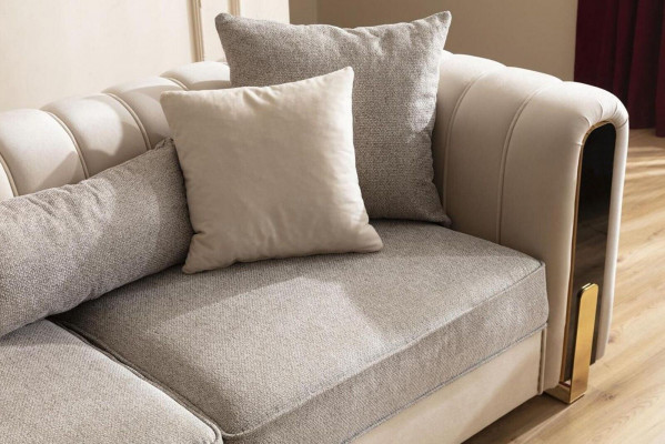 White Three-Seater Luxury Couch Modern Stainless Steel Design Living Room Furniture